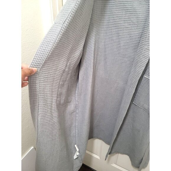 Lotus Linen Plus Size Gray Waffle Knit Bathrobe With Shawl Collar & Pockets Size - Picture 6 of 12